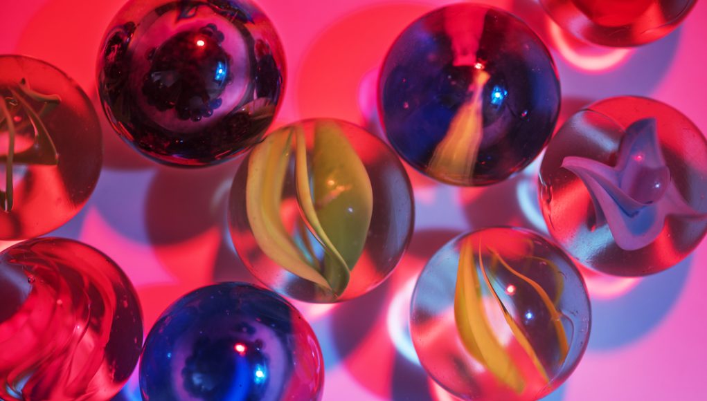 Closeup shot of glass marbles