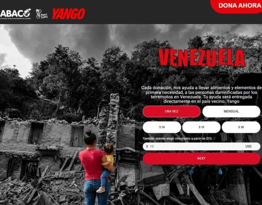 Yango y ABACO habilitan campaña para apoyar a las familias afectadas por los terremotos en Venezuela
