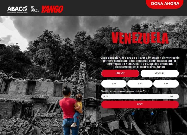 Yango y ABACO habilitan campaña para apoyar a las familias afectadas por los terremotos en Venezuela